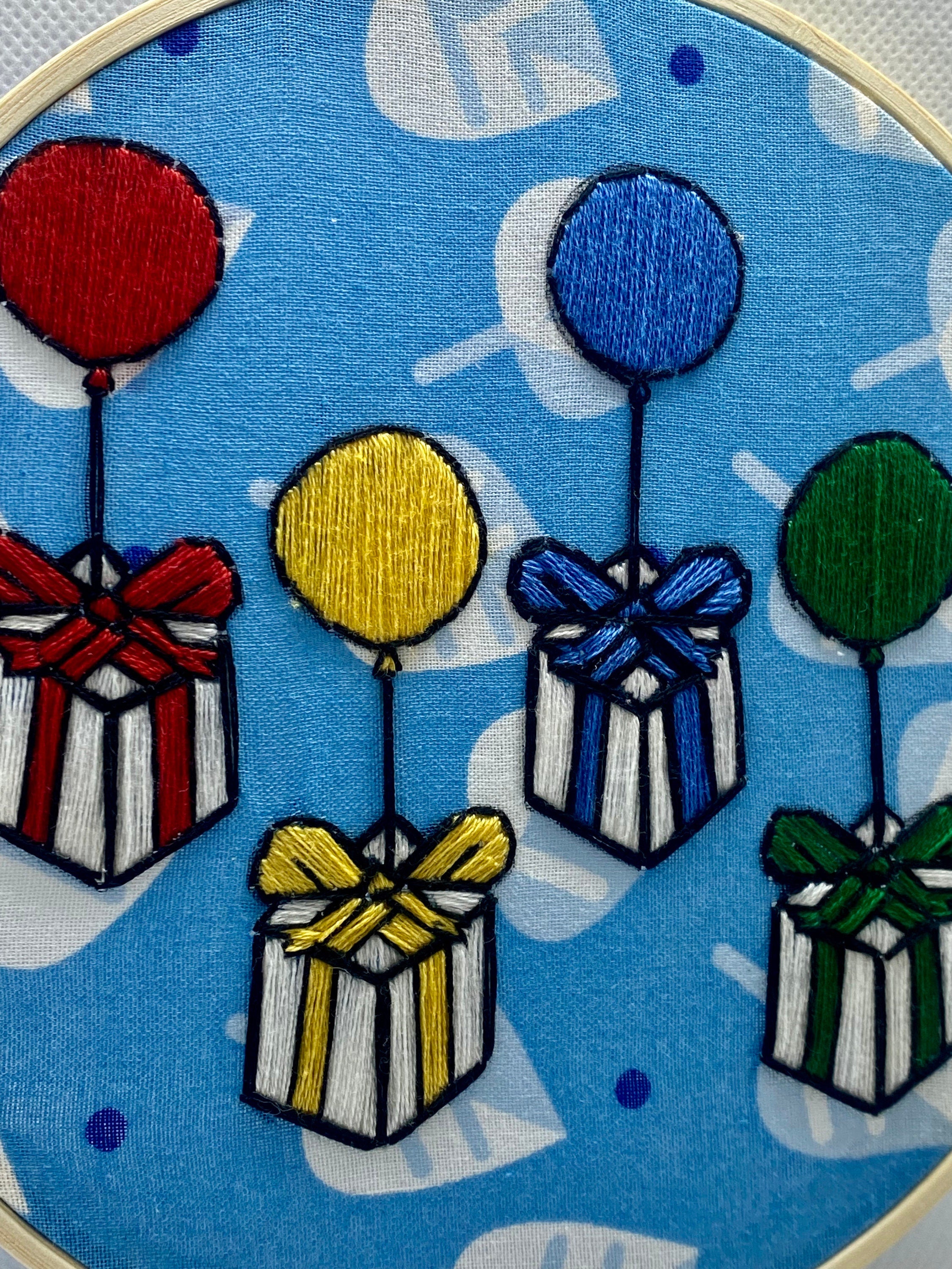 Animal Crossing Balloons Finished Embroidery Hoop