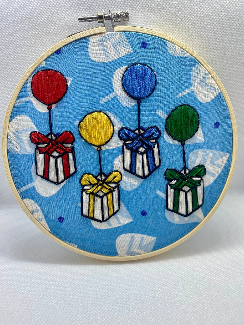 Animal Crossing Balloons Finished Embroidery Hoop