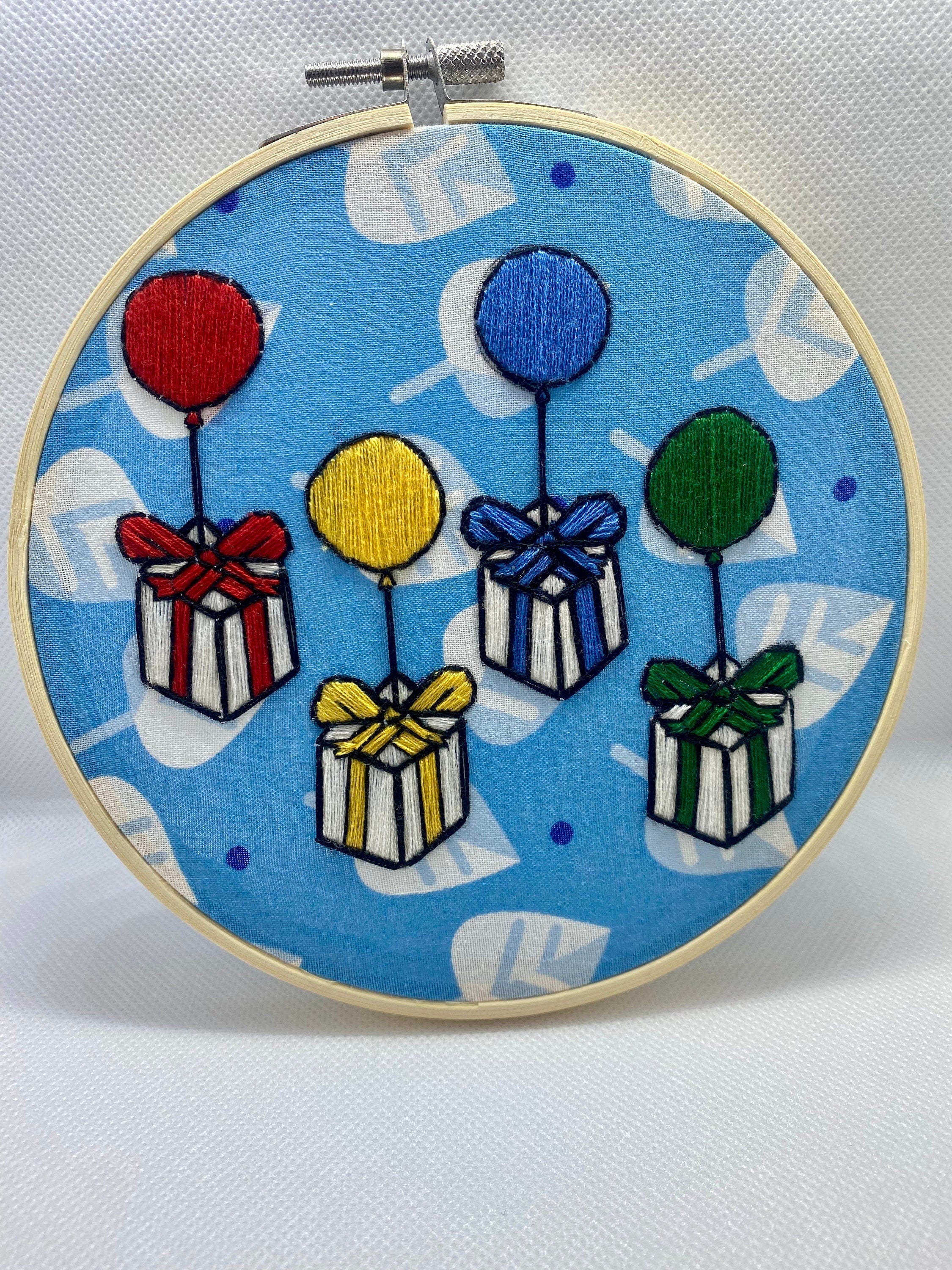 Animal Crossing Balloons Finished Embroidery Hoop