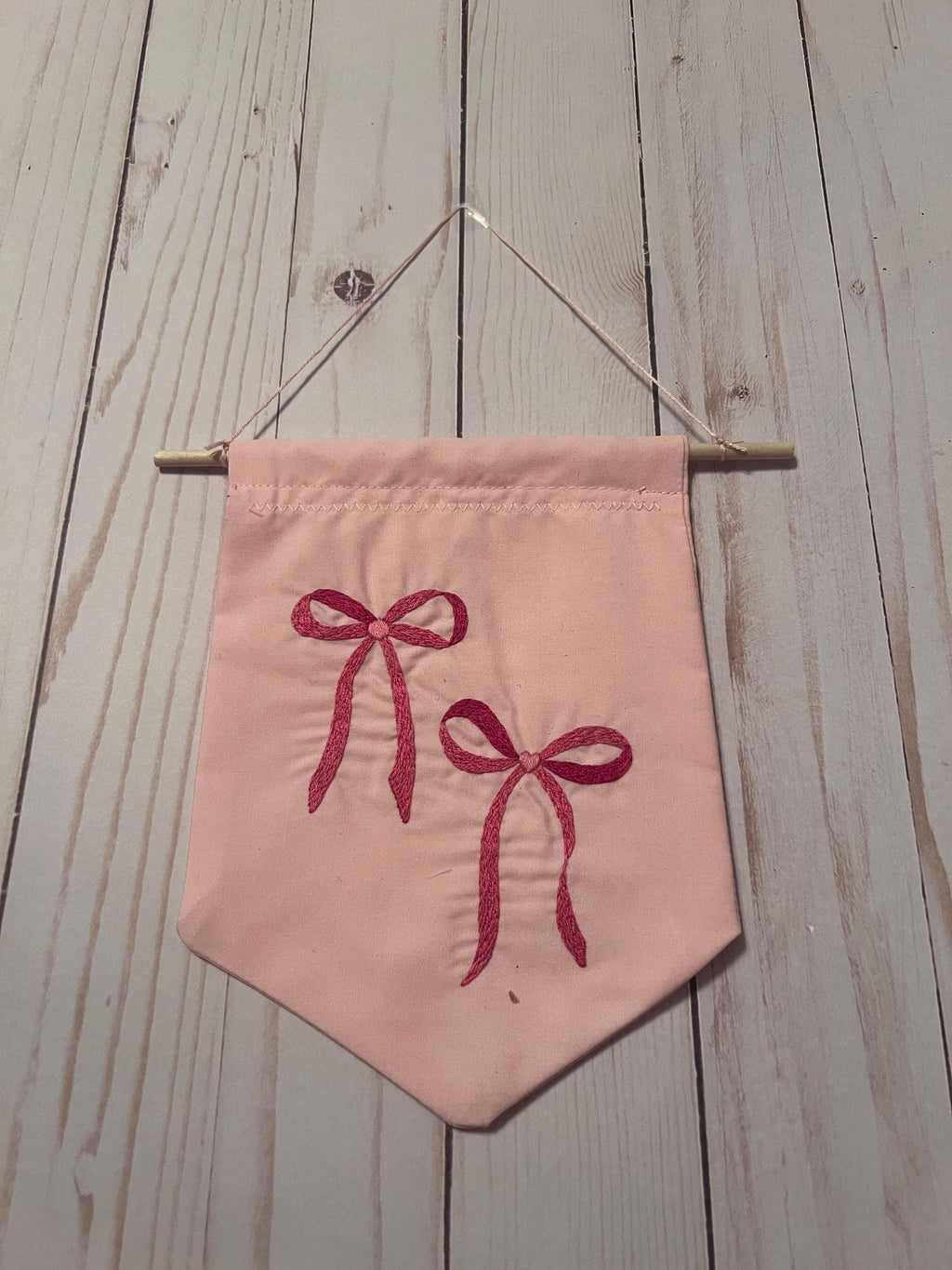 Coquette Pink Heart Bow Embroidered Wall Hanging