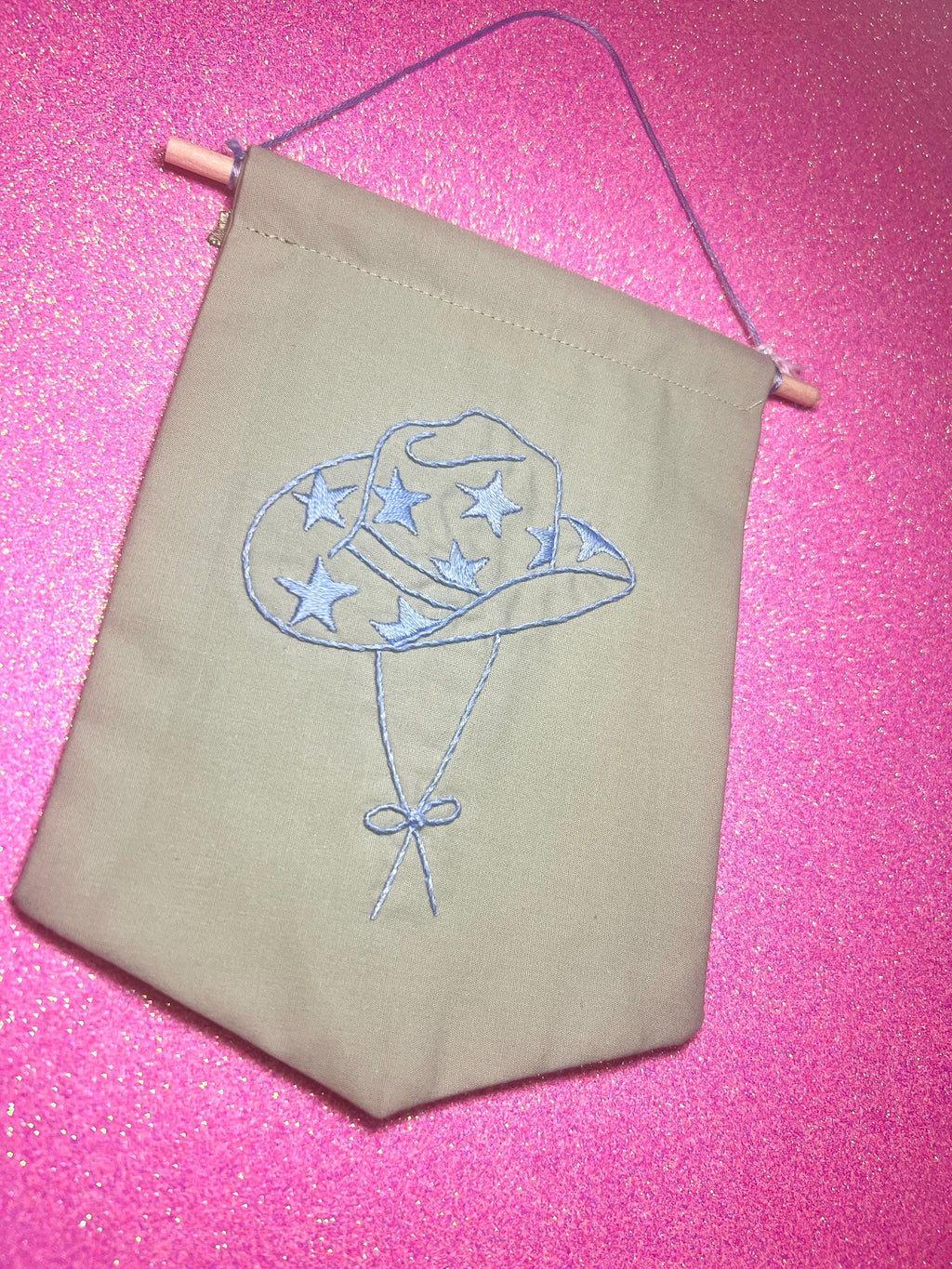 Light Blue Star Cowboy Hat Finished Embroidered Wall Hanging