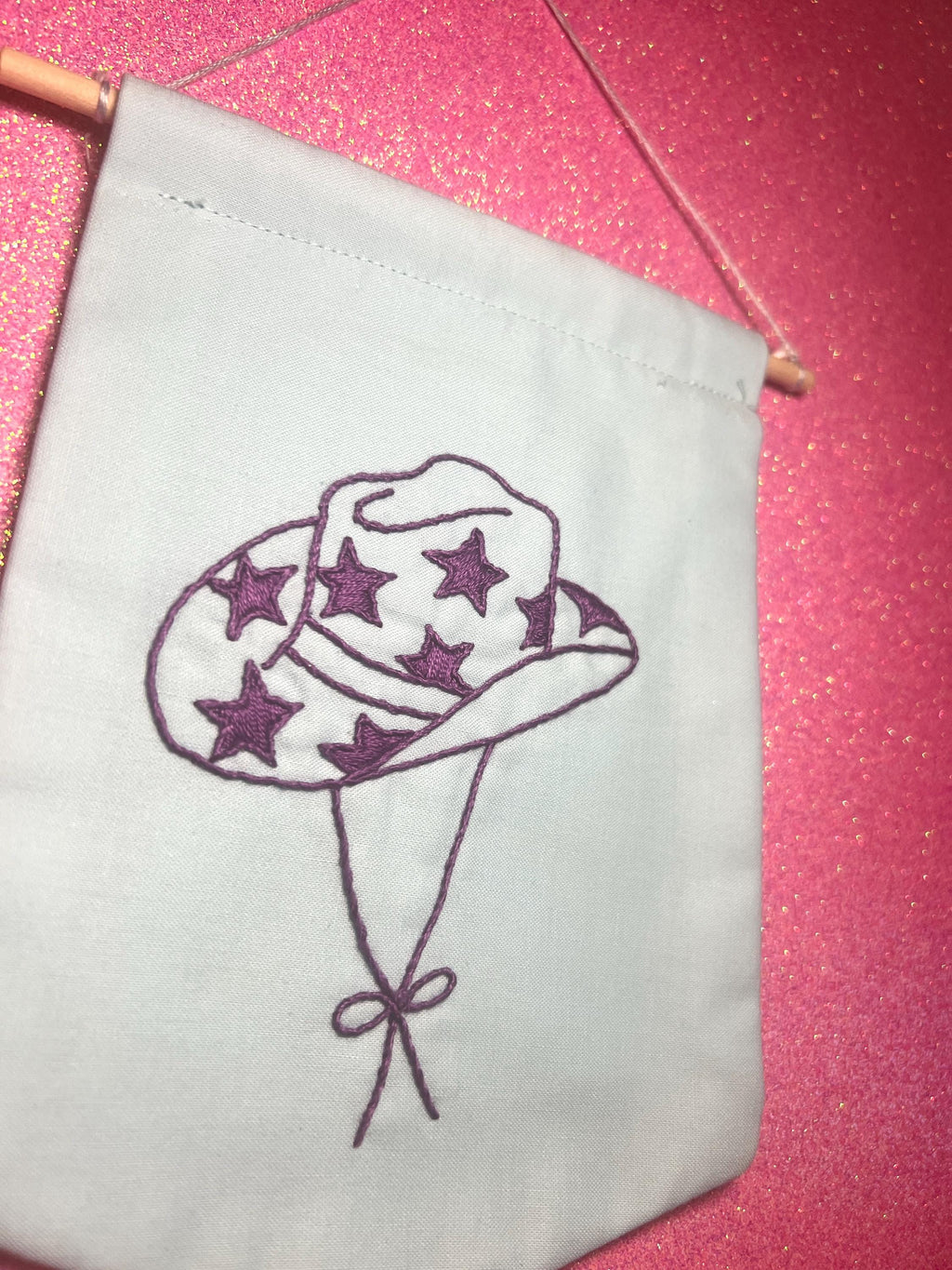 Purple Star Cowboy Hat Finished Embroidered Wall Hanging