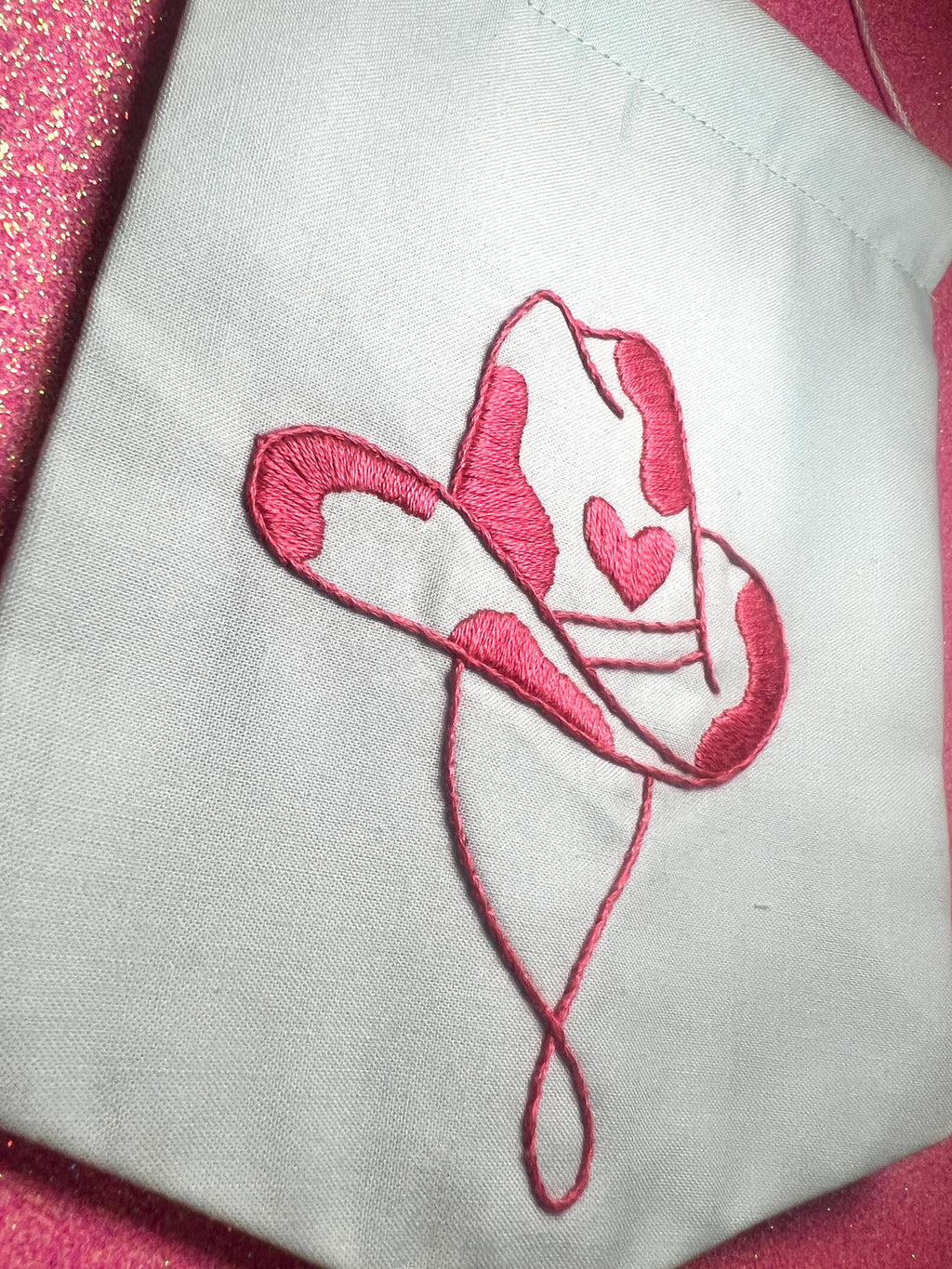 Pink Cow Cowboy Hat Finished Embroidered Wall Hanging