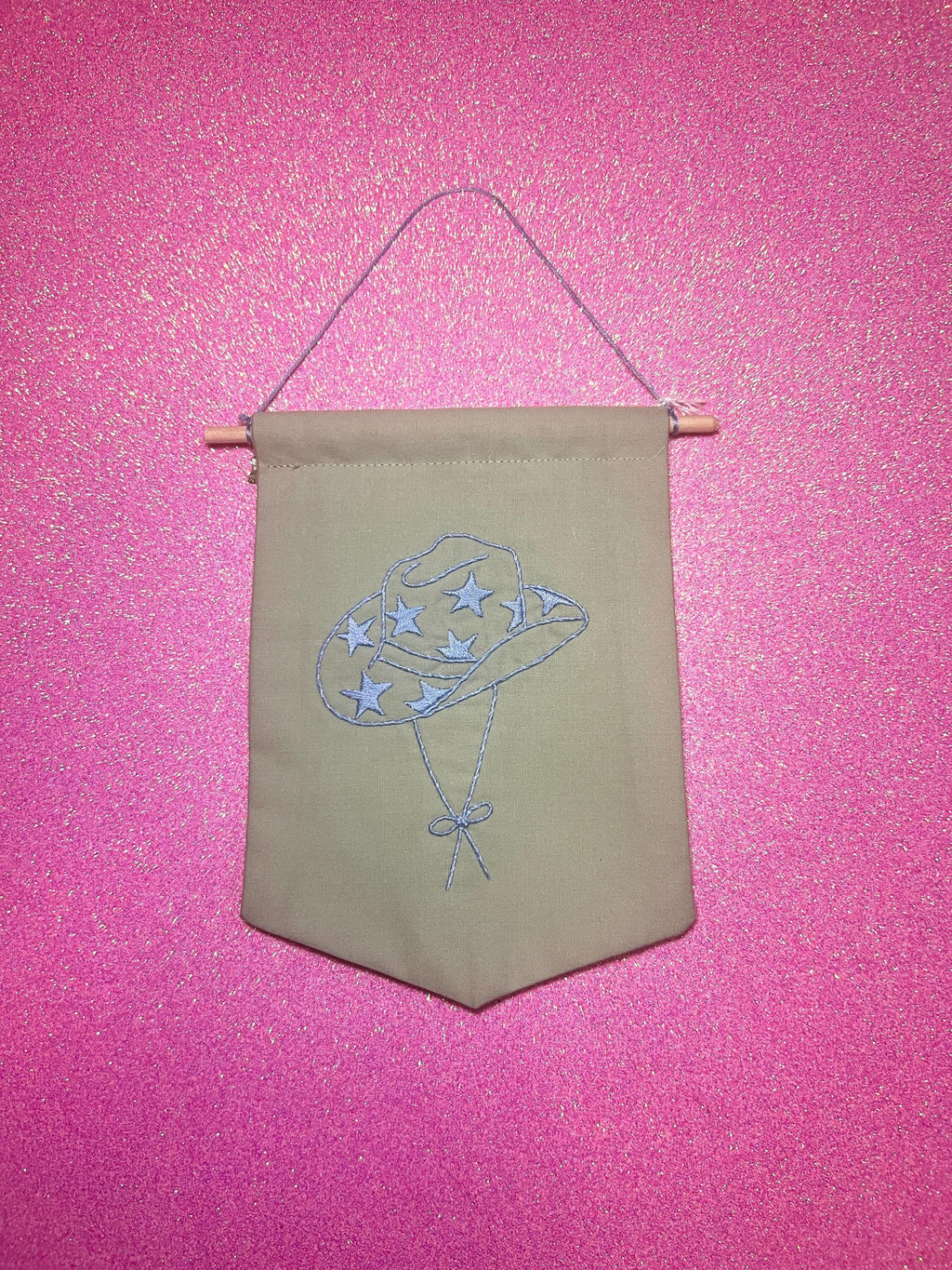 Light Blue Star Cowboy Hat Finished Embroidered Wall Hanging