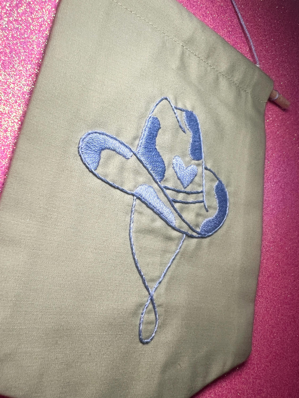 Light Blue Cow Cowboy Hat Finished Embroidered Wall Hanging