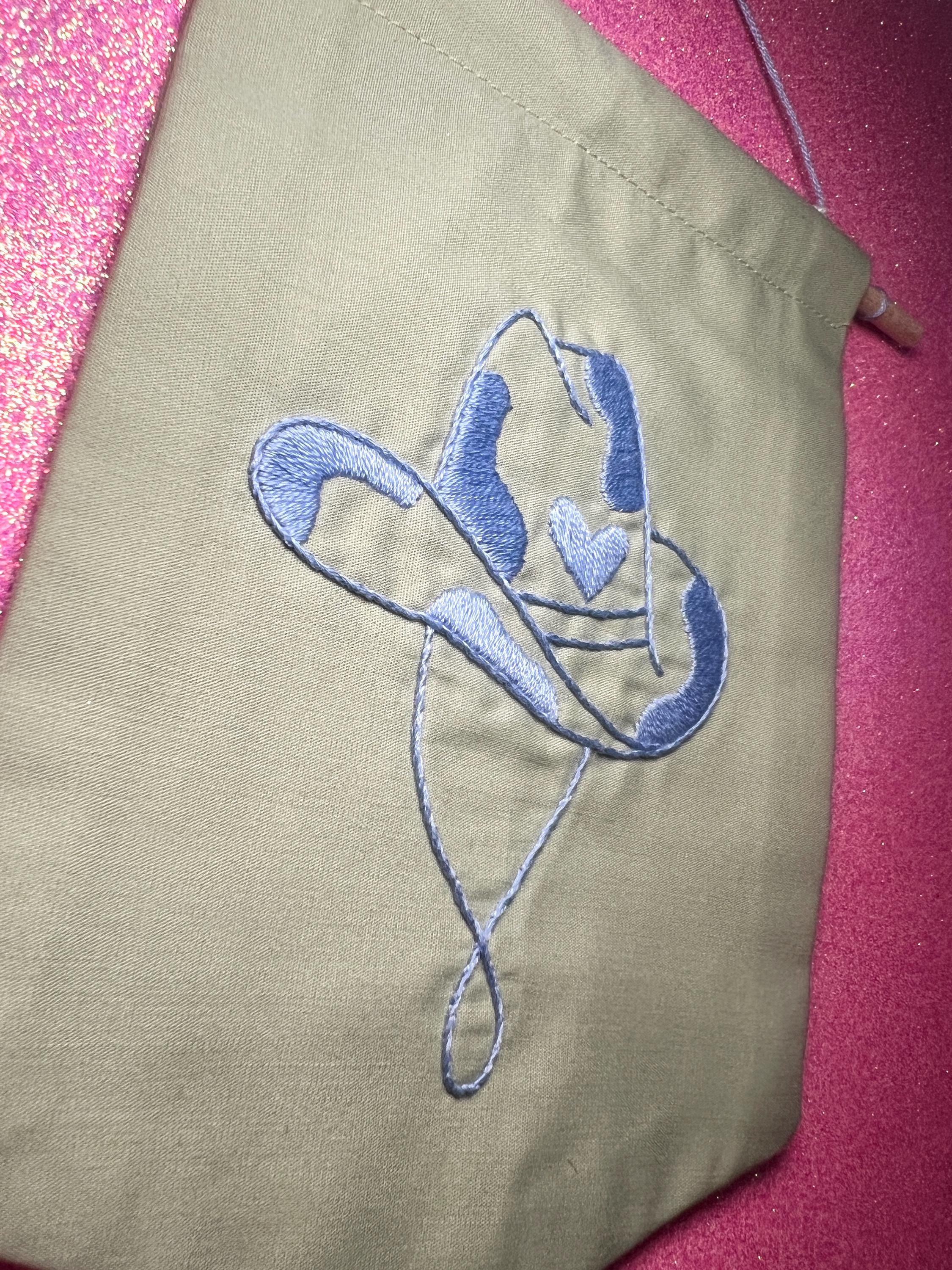 Light Blue Cow Cowboy Hat Finished Embroidered Wall Hanging