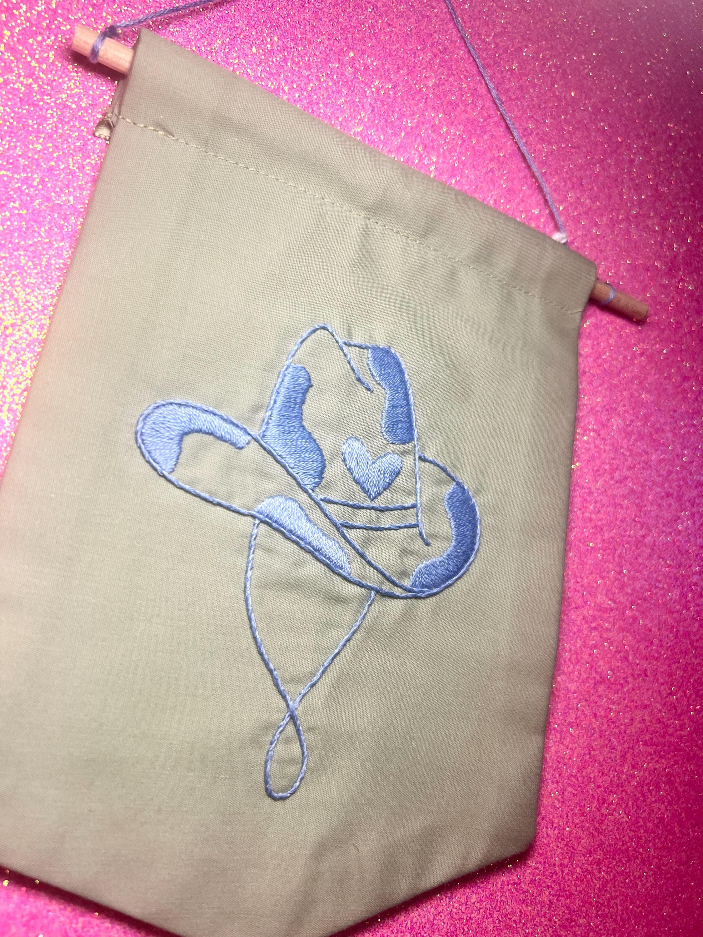Light Blue Cow Cowboy Hat Finished Embroidered Wall Hanging