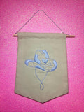 Light Blue Cow Cowboy Hat Finished Embroidered Wall Hanging