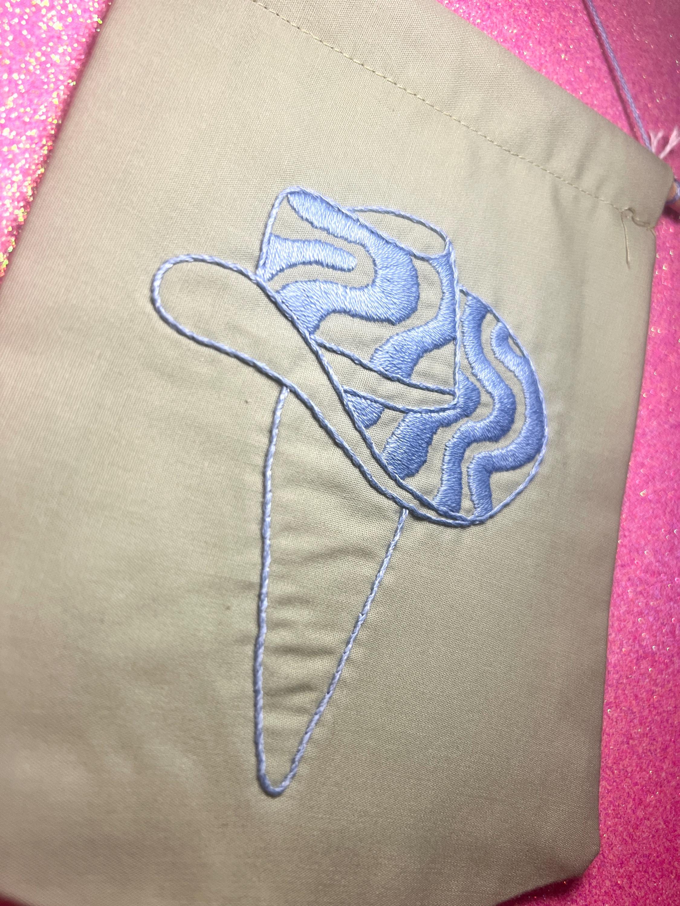 Light Blue Groovy Cowboy Hat Finished Embroidered Wall Hanging