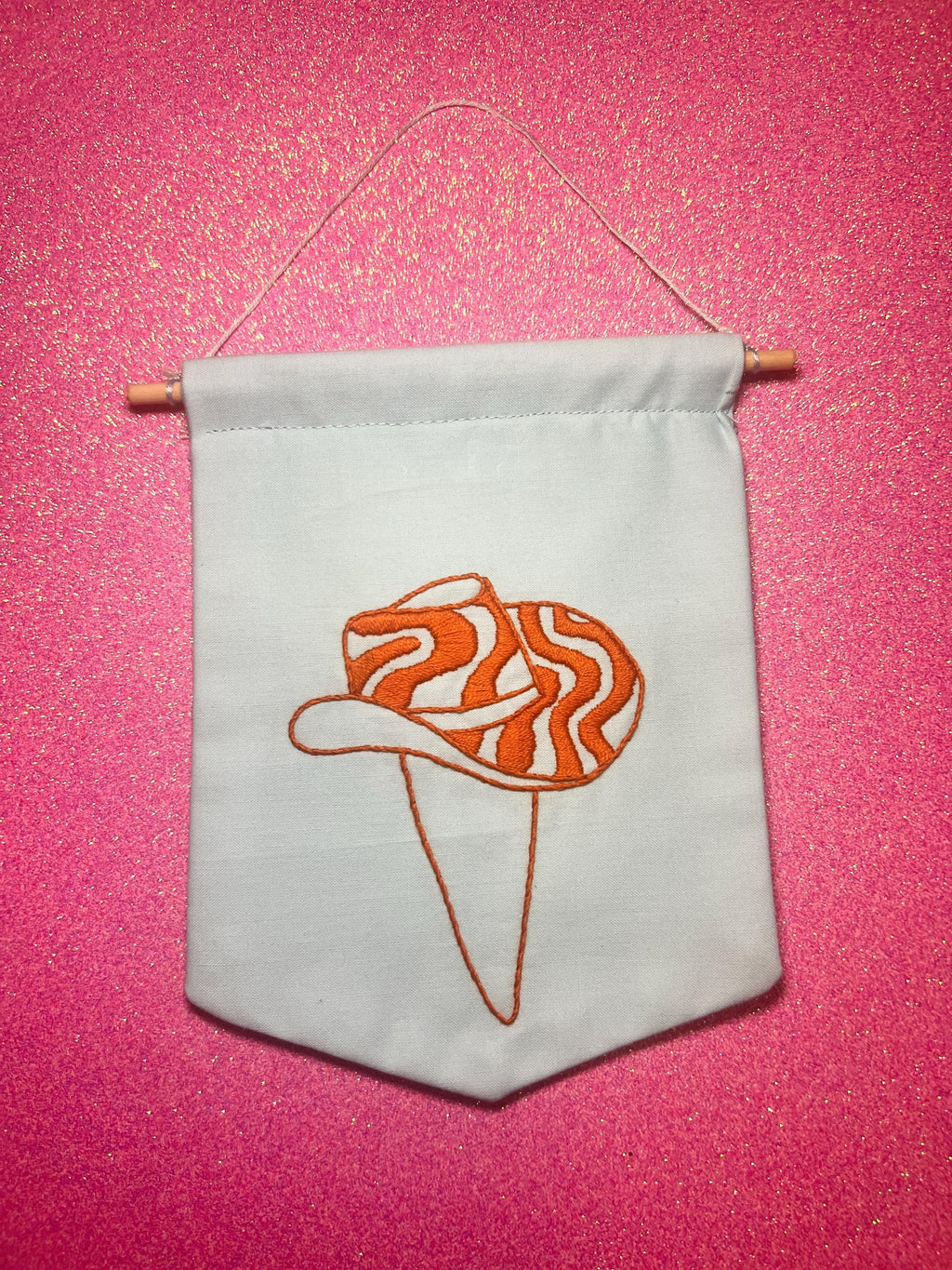 Orange Groovy Cowboy Hat Finished Embroidered Wall Hanging