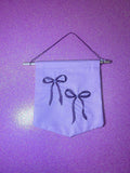 Coquette Purple Heart Bow Embroidered Wall Hanging
