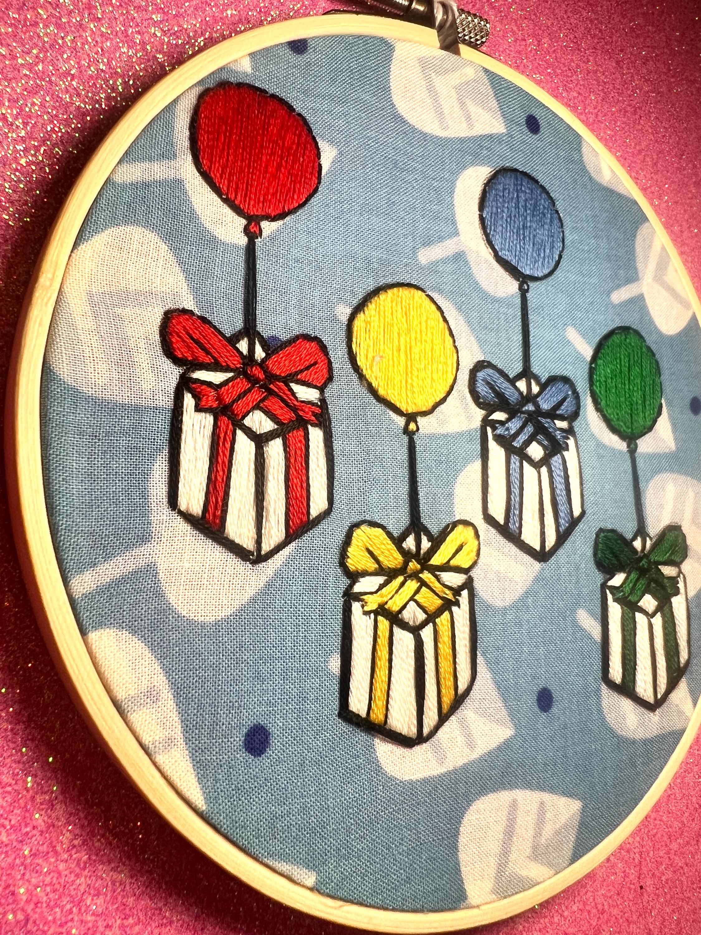 Animal Crossing Balloons Finished Embroidery Hoop