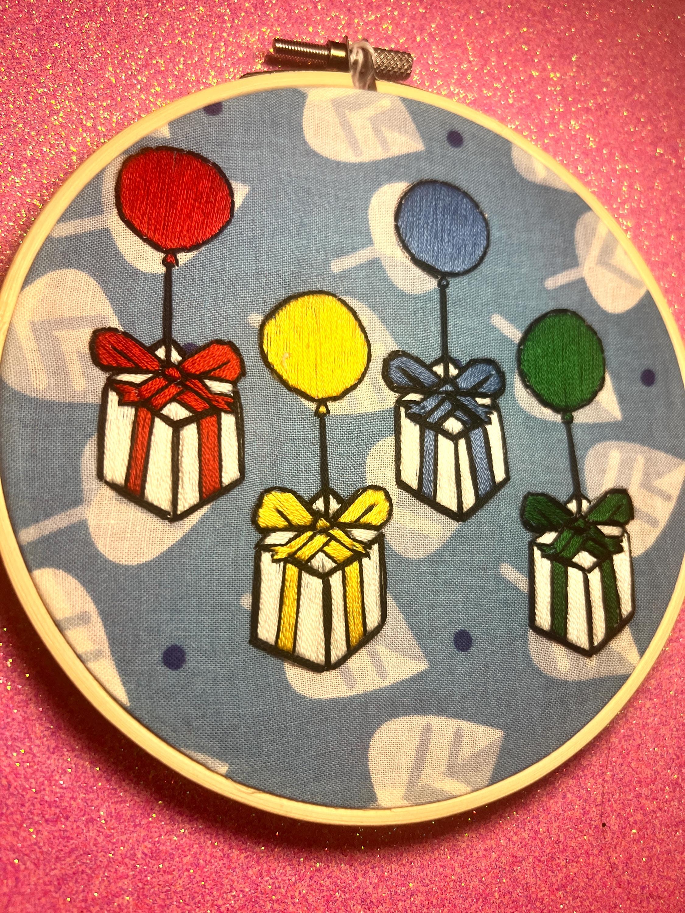 Animal Crossing Balloons Finished Embroidery Hoop