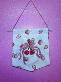 Coquette Style Cherry Bow Embroidered Wall Hanging