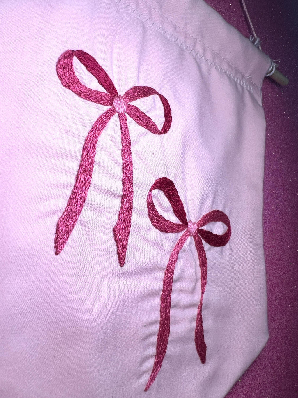 Coquette Pink Heart Bow Embroidered Wall Hanging