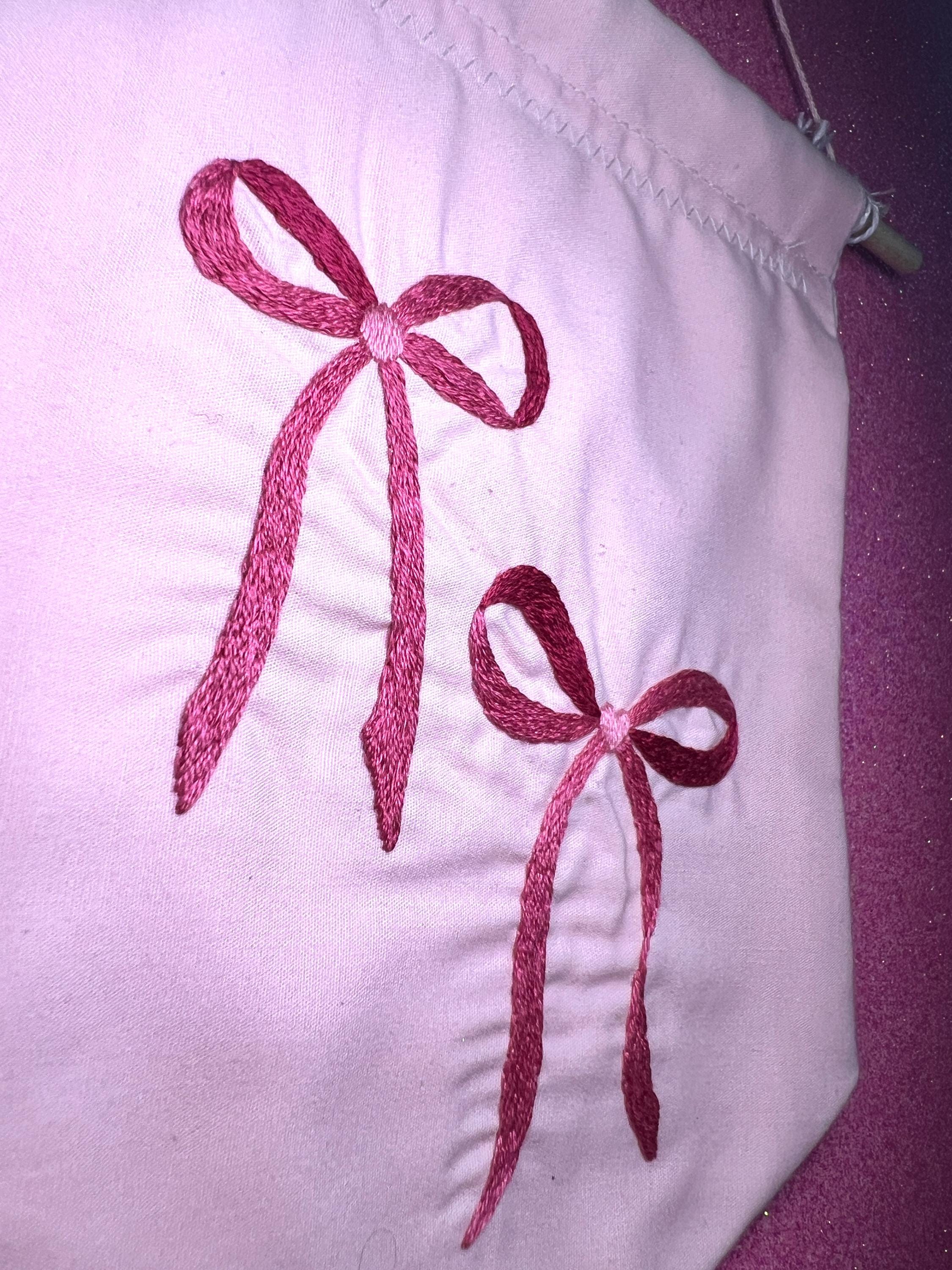 Coquette Pink Heart Bow Embroidered Wall Hanging