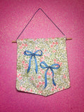 Floral Blue Bow Embroidered Wall Hanging