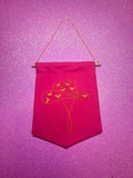Neon Pink and Orange Heart Cowboy Hat Finished Embroidered Wall Hanging