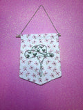 Pink Floral and Green Heart Cowboy Hat Finished Embroidered Wall Hanging