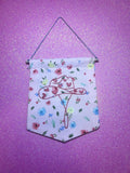 Pink Floral Heart Cowboy Hat Finished Embroidered Wall Hanging