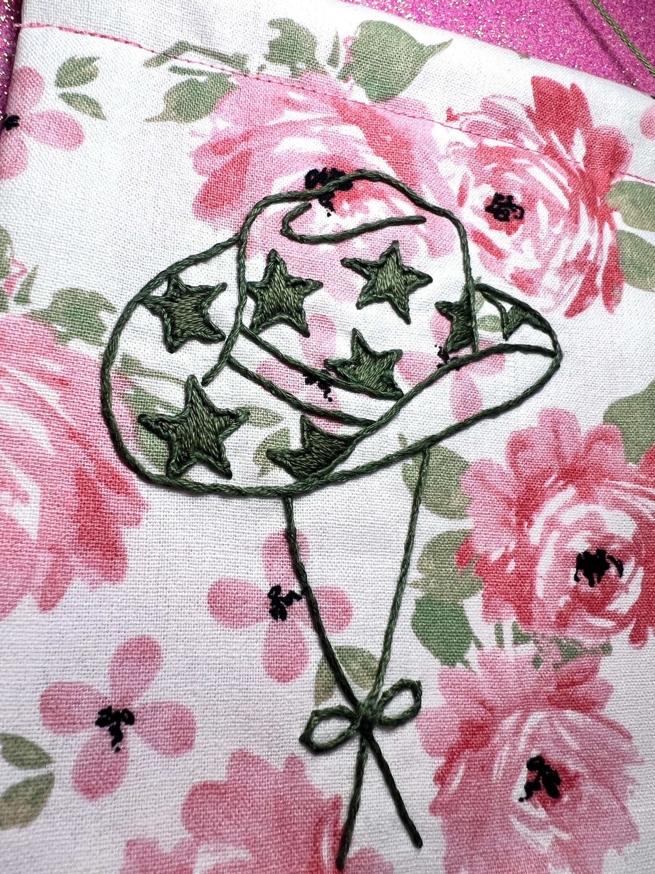 Green Floral Star Cowboy Hat Finished Embroidered Wall Hanging