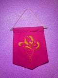 Neon Pink and Orange Cow Cowboy Hat Finished Embroidered Wall Hanging
