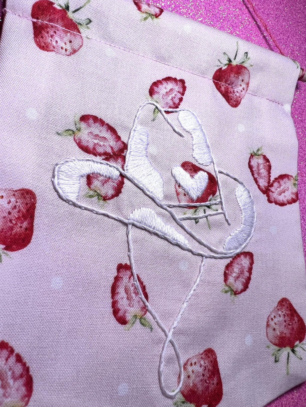 Pink Strawberry Cow Cowboy Hat Finished Embroidered Wall Hanging