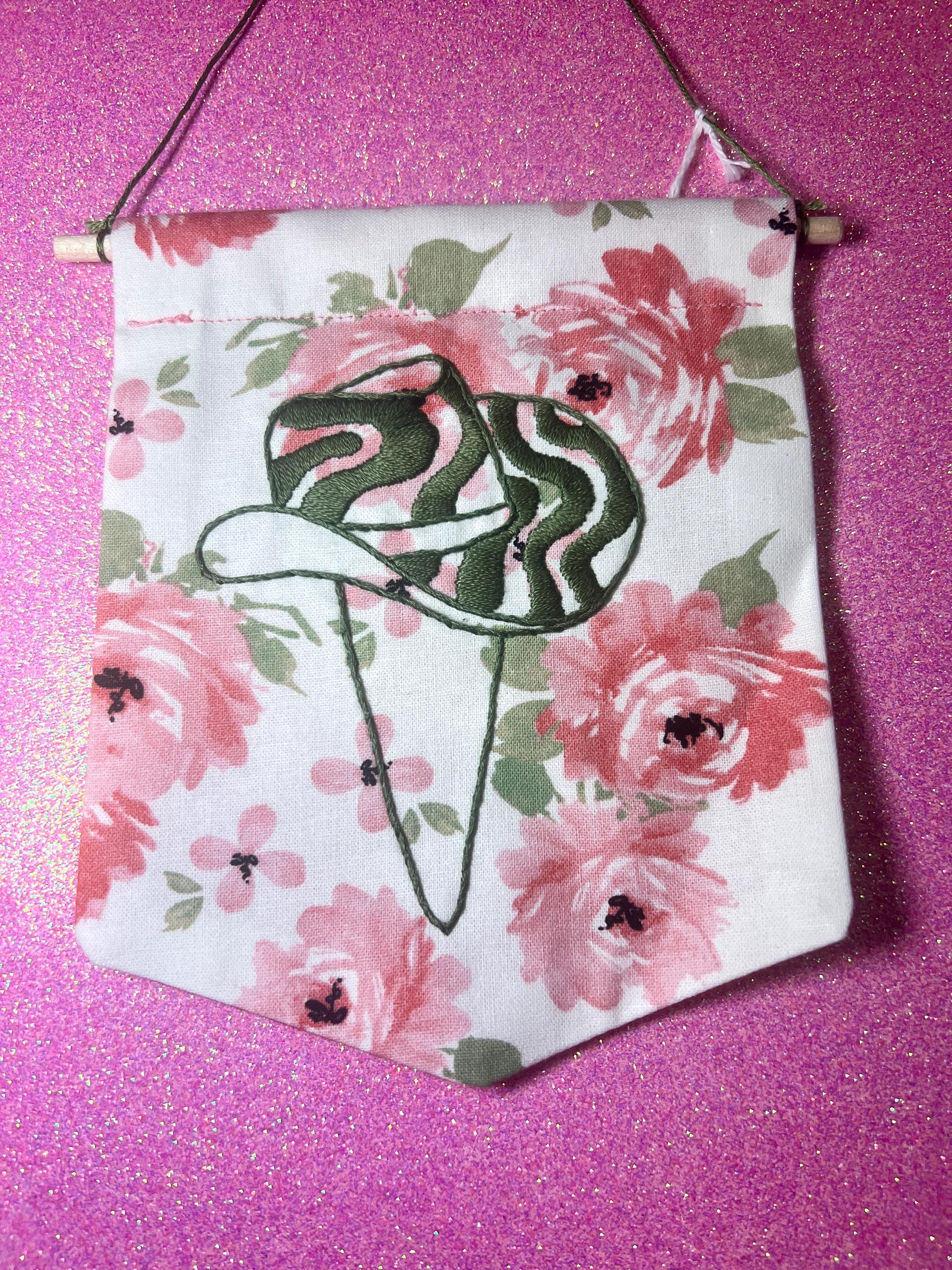 Green Groovy Cowboy Hat Finished Embroidered Wall Hanging