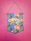 Blue Floral Groovy Cowboy Hat Finished Embroidered Wall Hanging