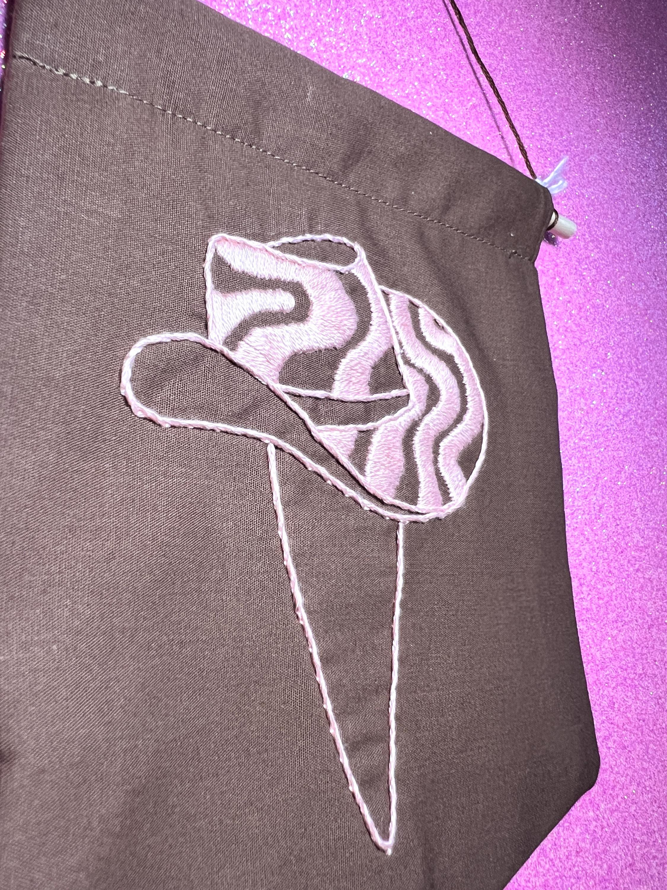 Brown and Pink Groovy Cowboy Hat Finished Embroidered Wall Hanging