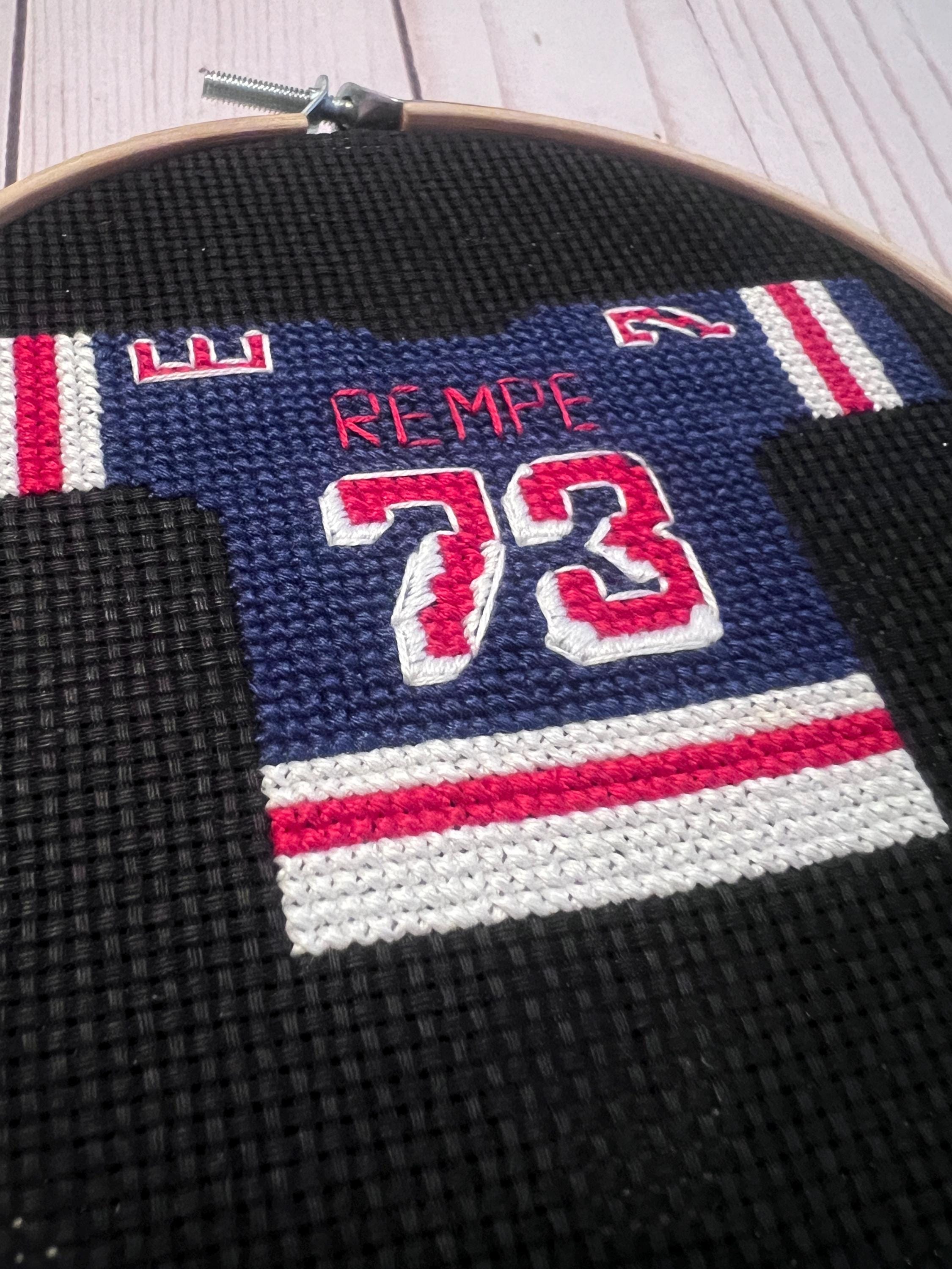 New York Rangers Inspired Hockey Jersey Finished Cross Stitch