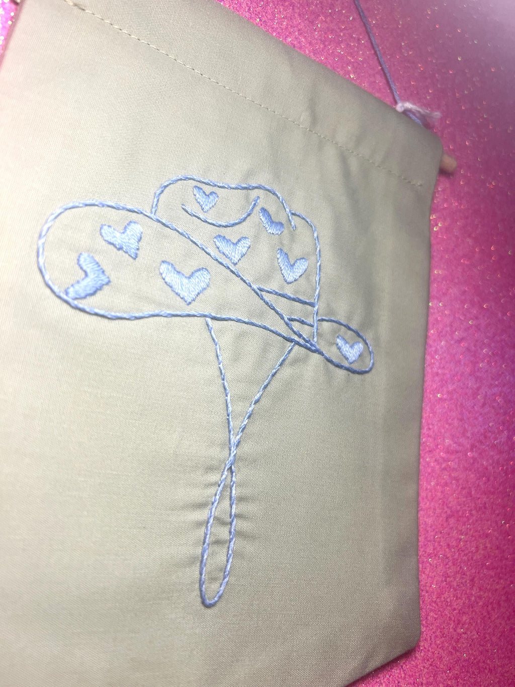 Light Blue Heart Cowboy Hat Finished Embroidered Wall Hanging