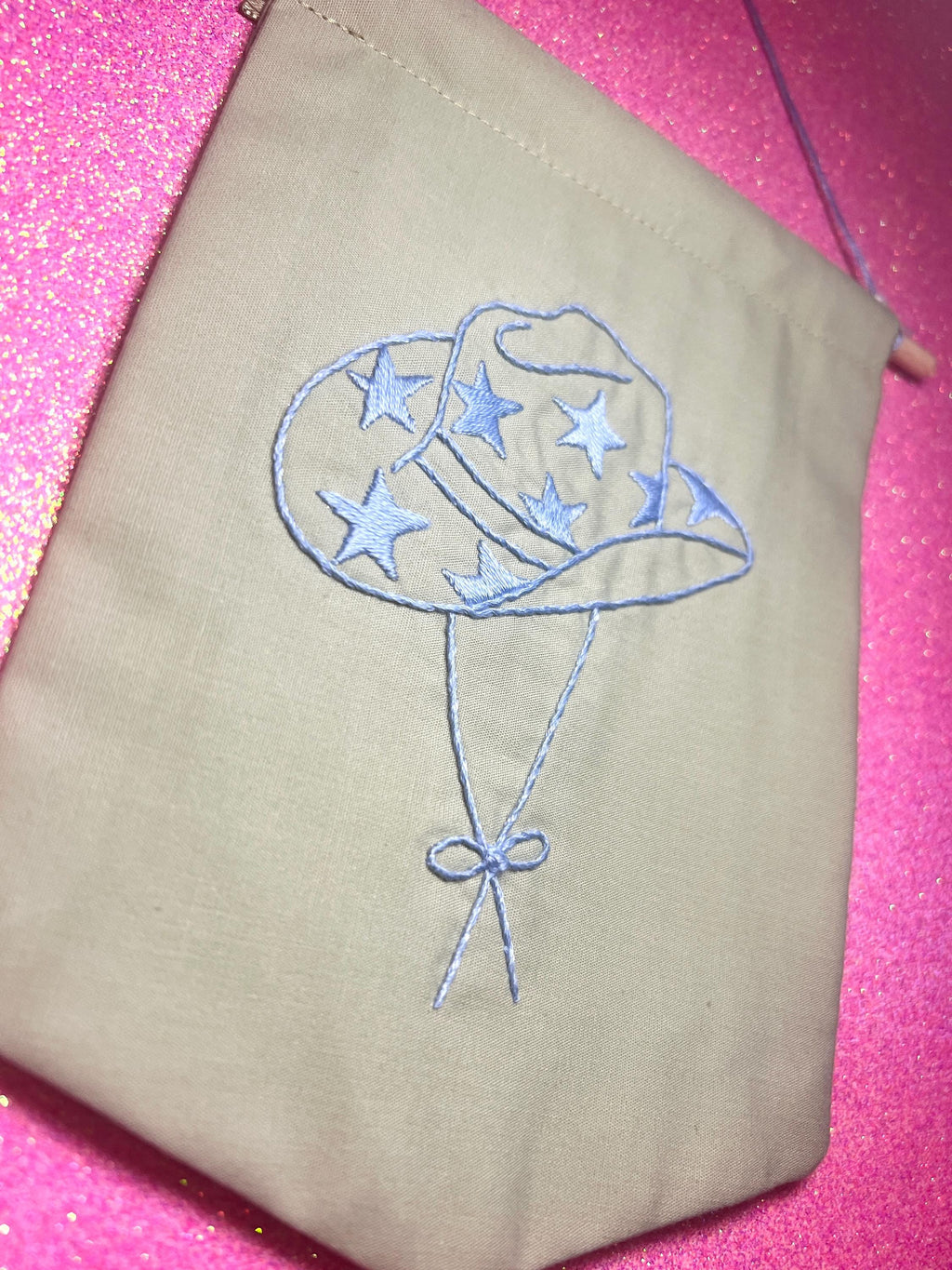 Light Blue Star Cowboy Hat Finished Embroidered Wall Hanging