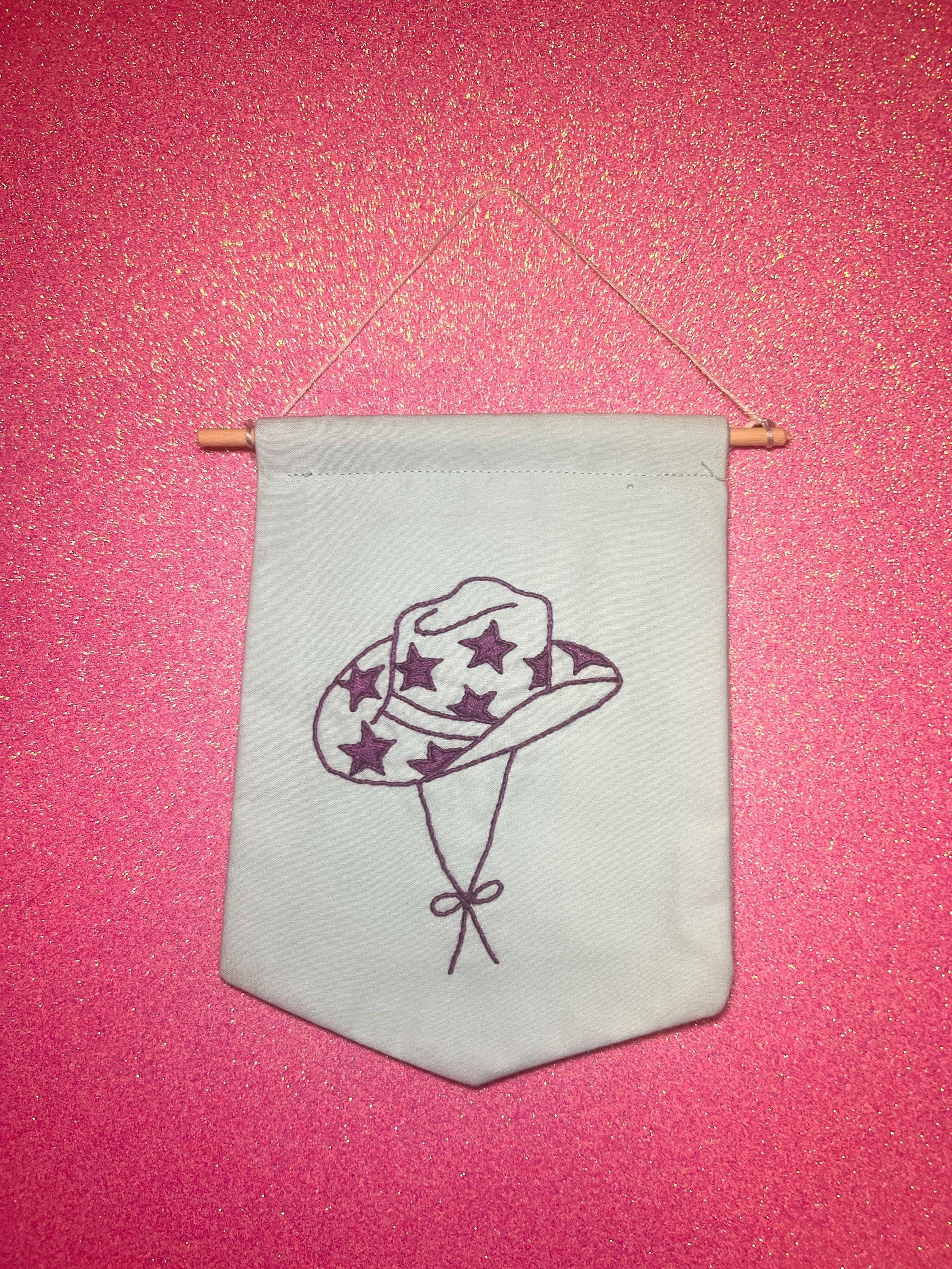 Purple Star Cowboy Hat Finished Embroidered Wall Hanging