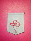 Pink Cow Cowboy Hat Finished Embroidered Wall Hanging