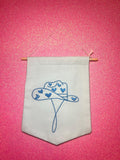 Blue Heart Cowboy Hat Finished Embroidered Wall Hanging