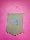 Light Blue Groovy Cowboy Hat Finished Embroidered Wall Hanging