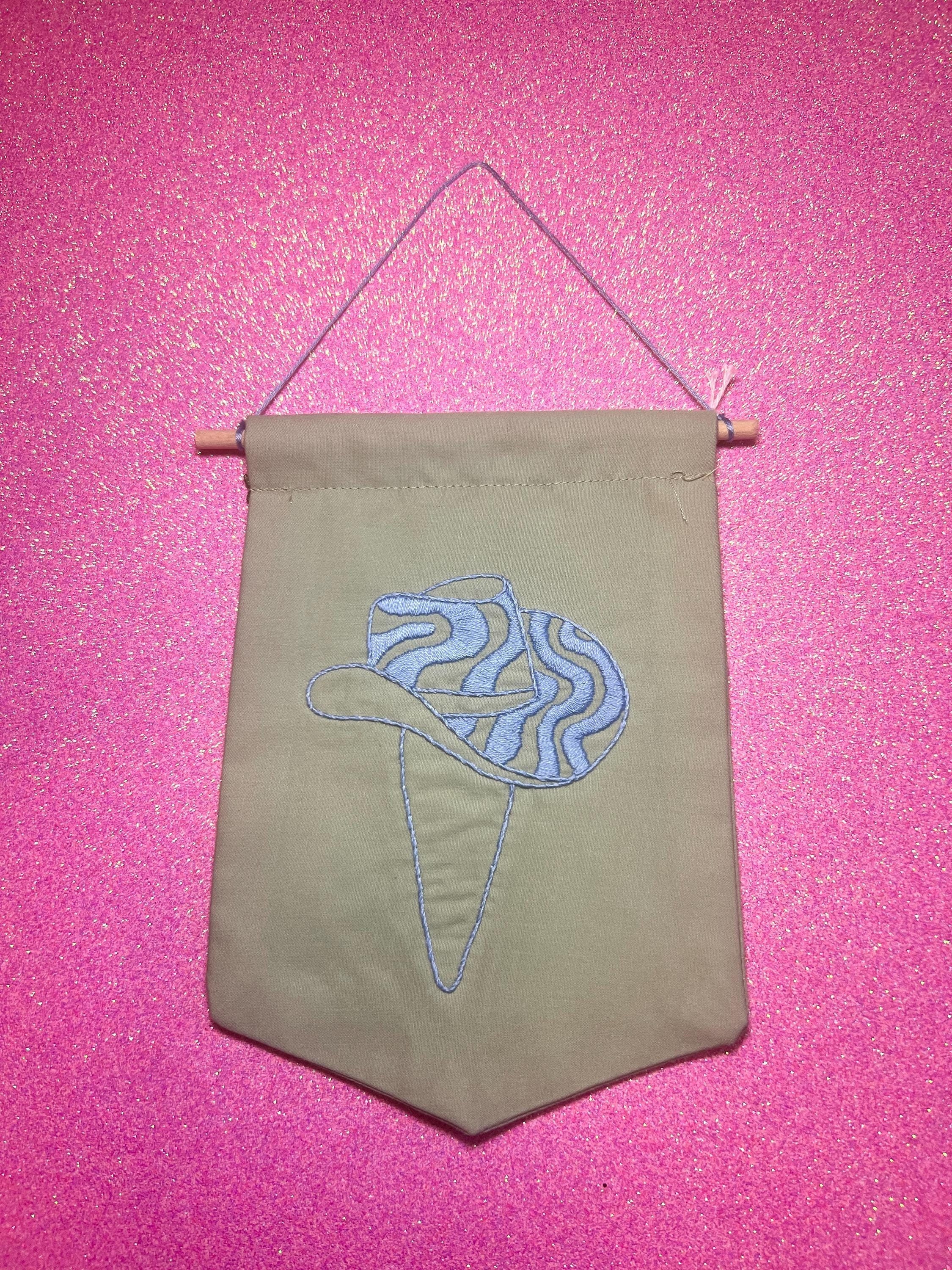Light Blue Groovy Cowboy Hat Finished Embroidered Wall Hanging