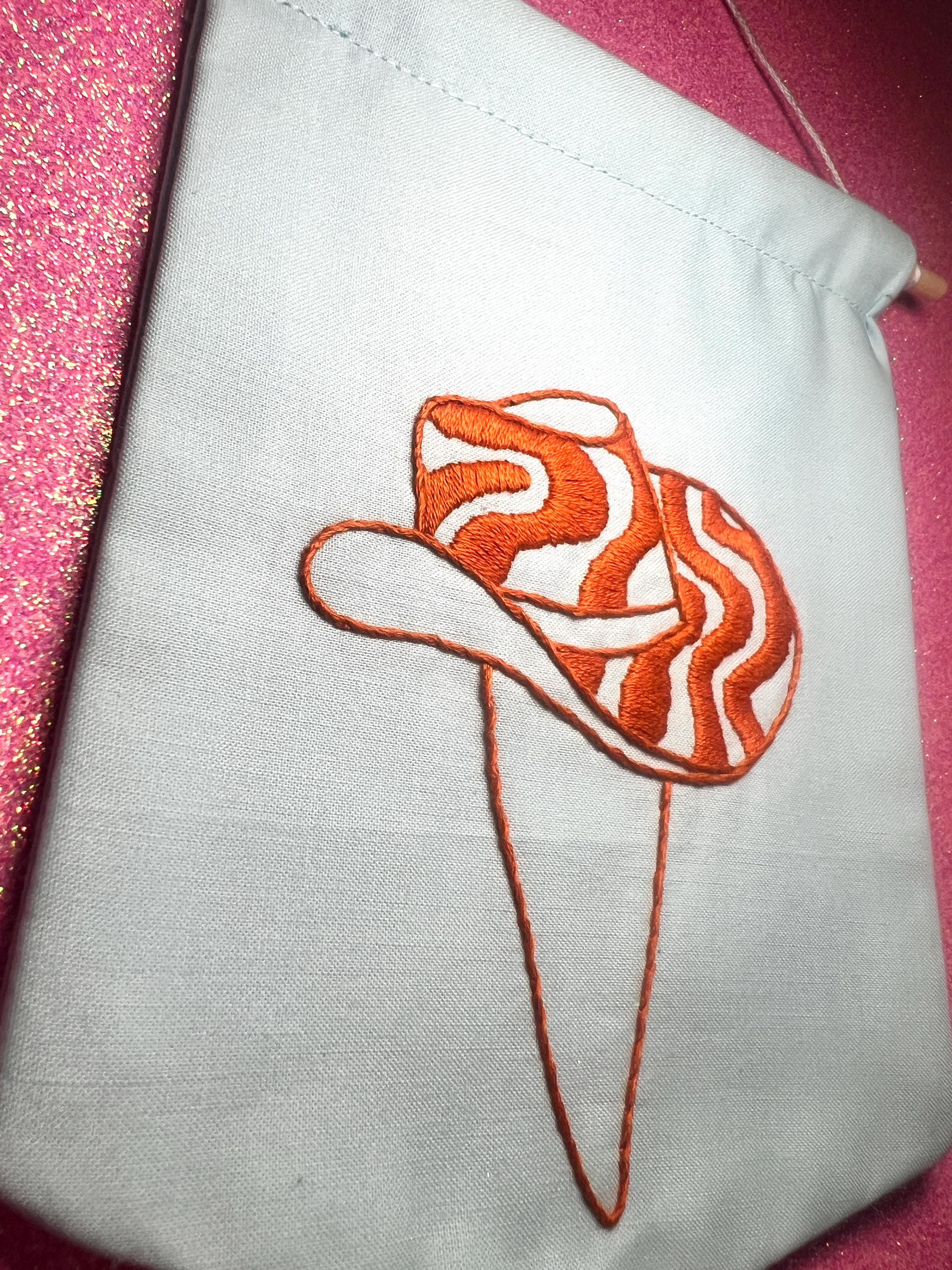 Orange Groovy Cowboy Hat Finished Embroidered Wall Hanging