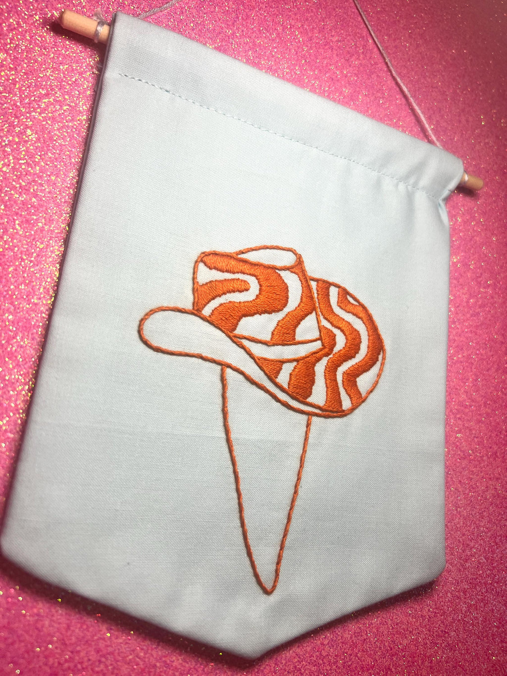 Orange Groovy Cowboy Hat Finished Embroidered Wall Hanging