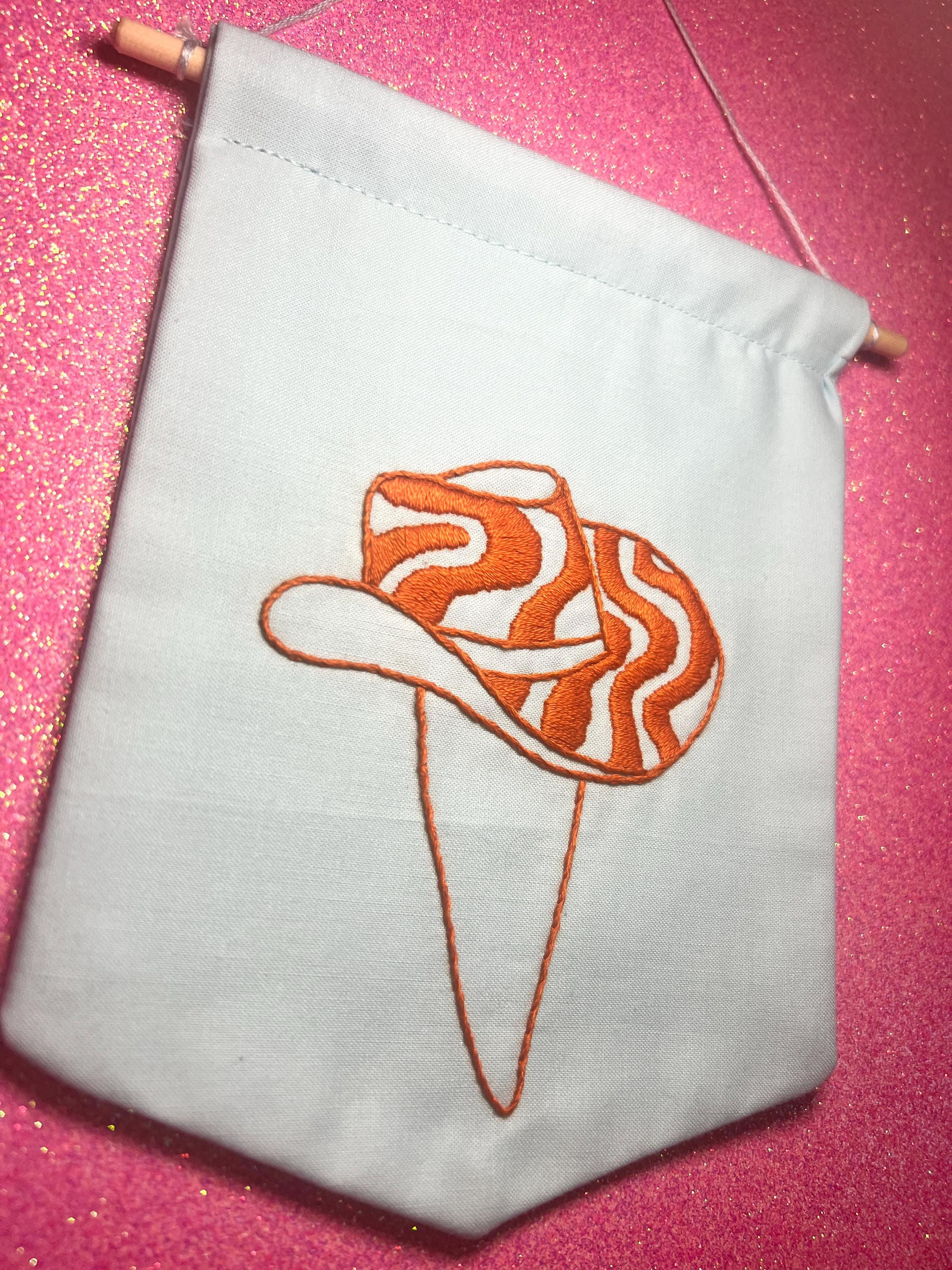 Orange Groovy Cowboy Hat Finished Embroidered Wall Hanging