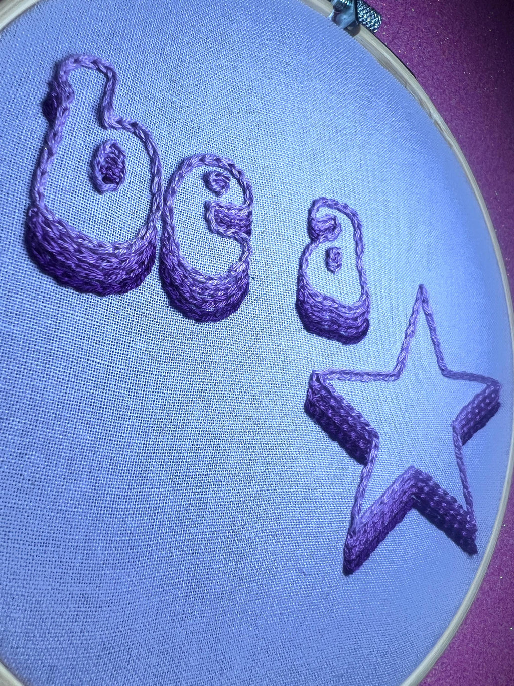 Be a Star Finished Embroidery Hoop on Purple Fabric