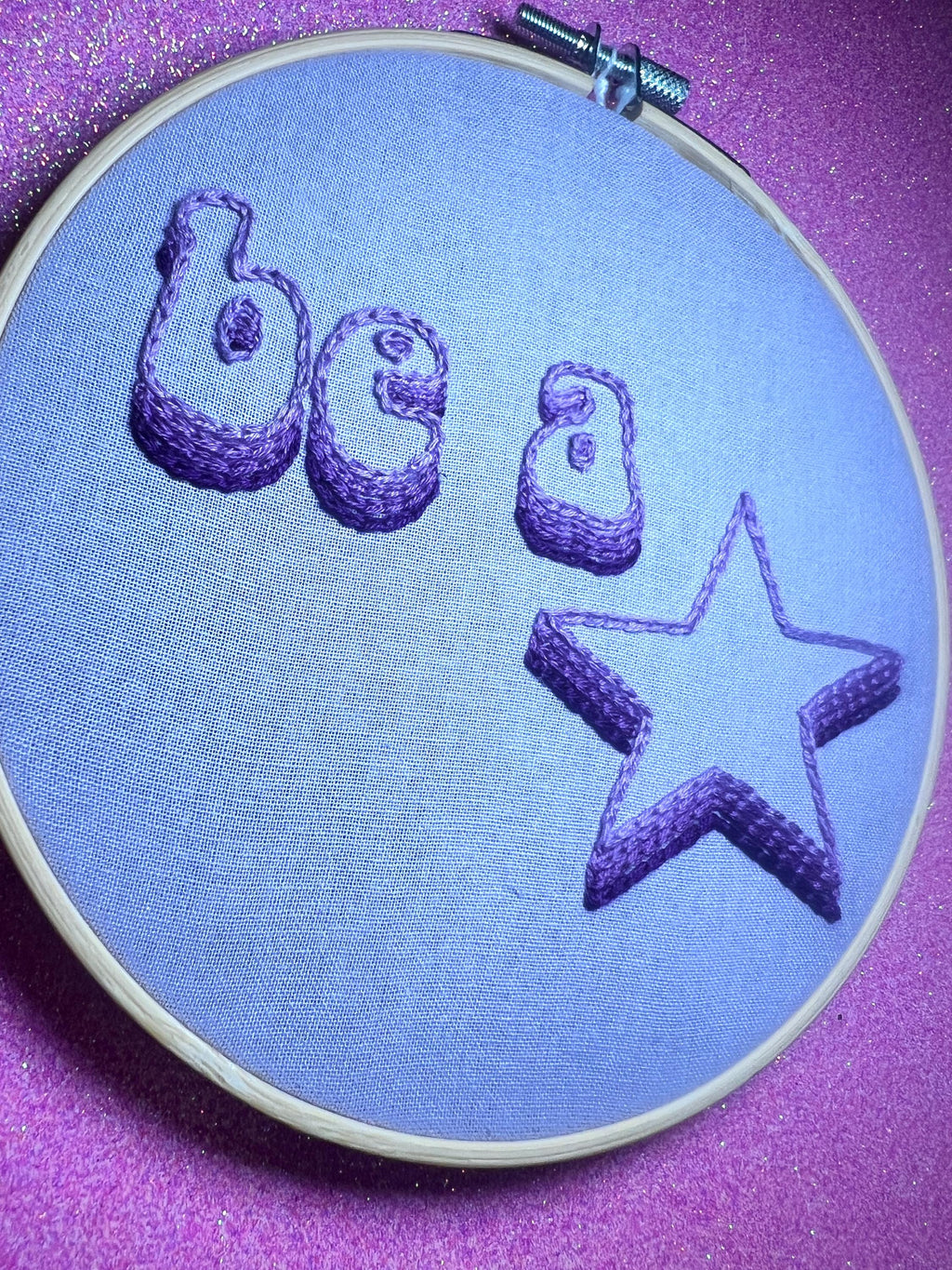 Be a Star Finished Embroidery Hoop on Purple Fabric
