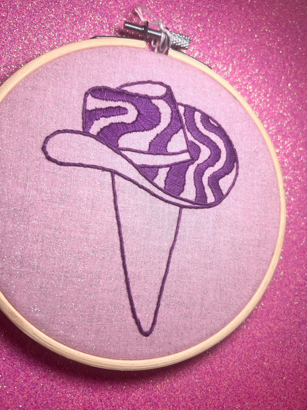 Purple Groovy Cowboy Hat Finished Embroidery