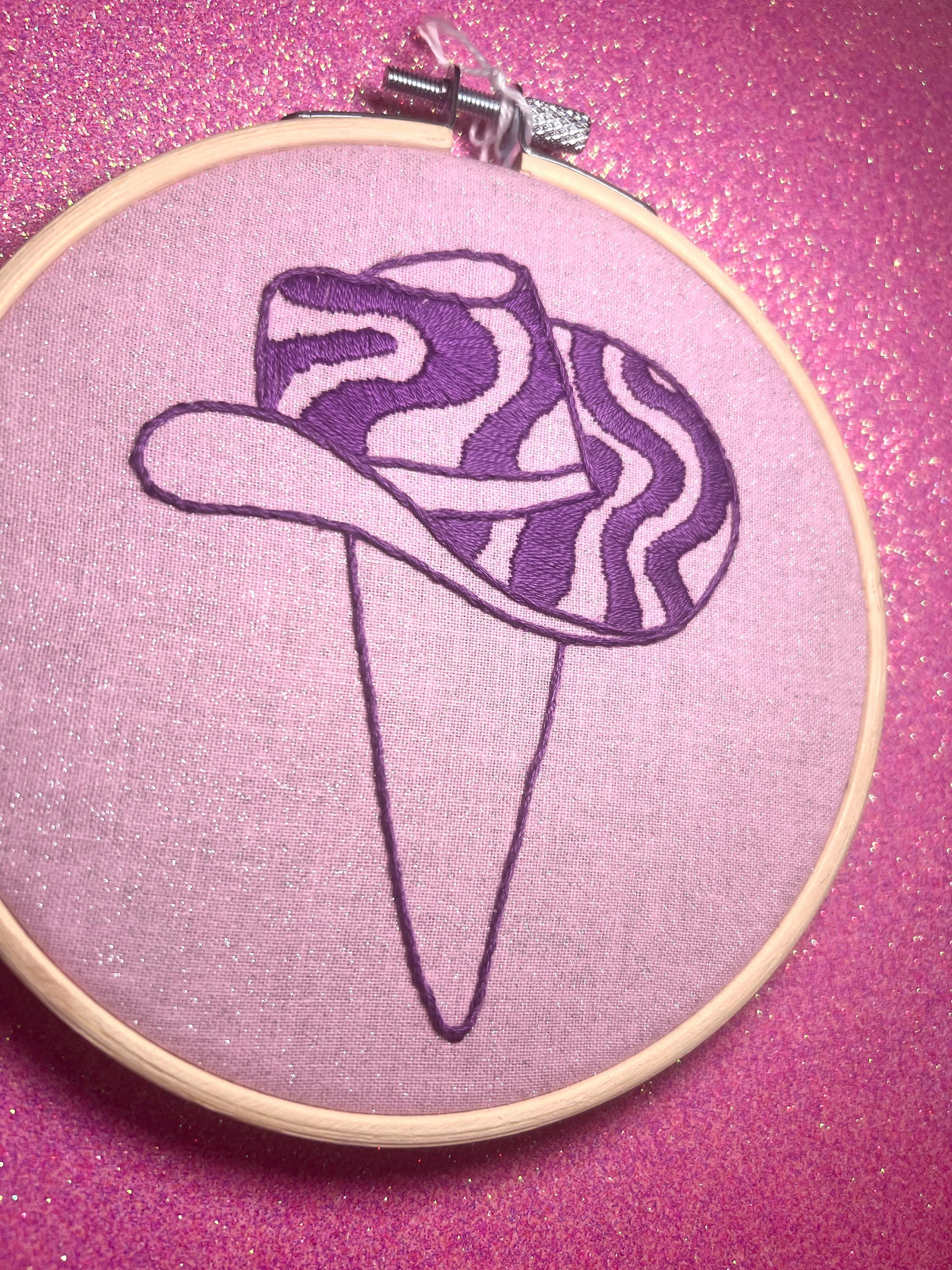 Purple Groovy Cowboy Hat Finished Embroidery