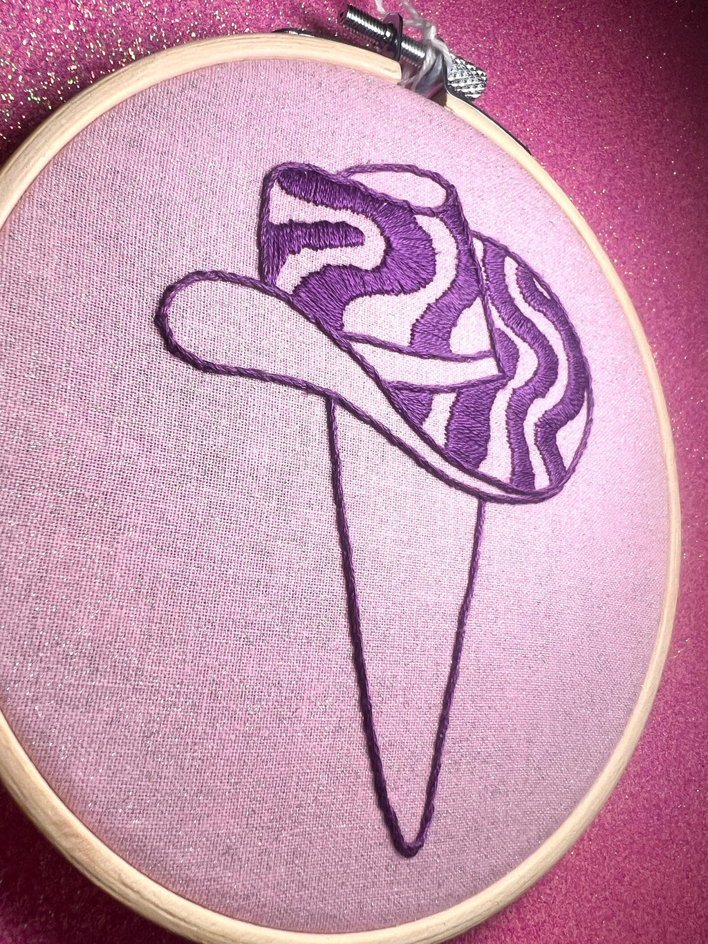 Purple Groovy Cowboy Hat Finished Embroidery