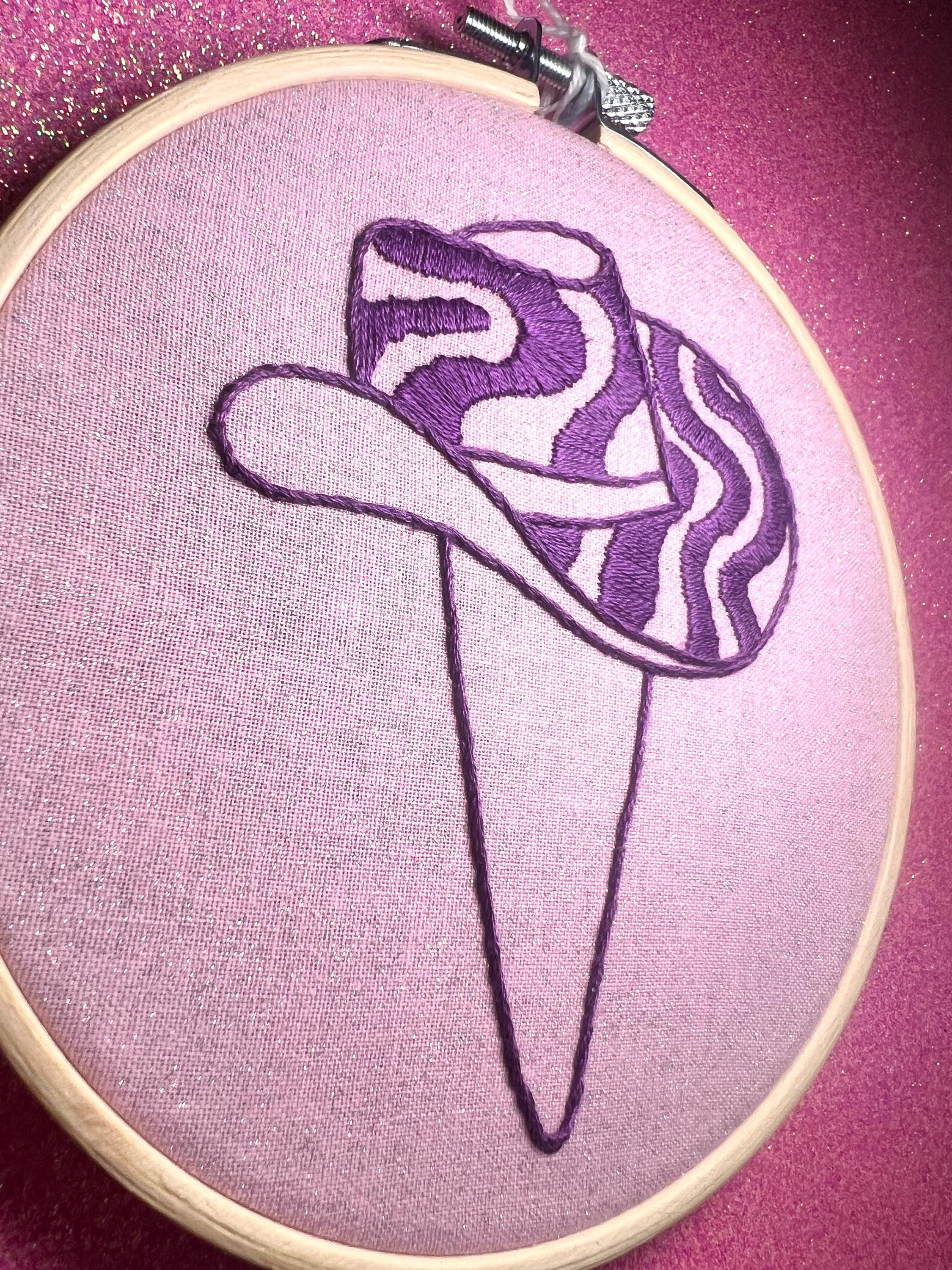 Purple Groovy Cowboy Hat Finished Embroidery