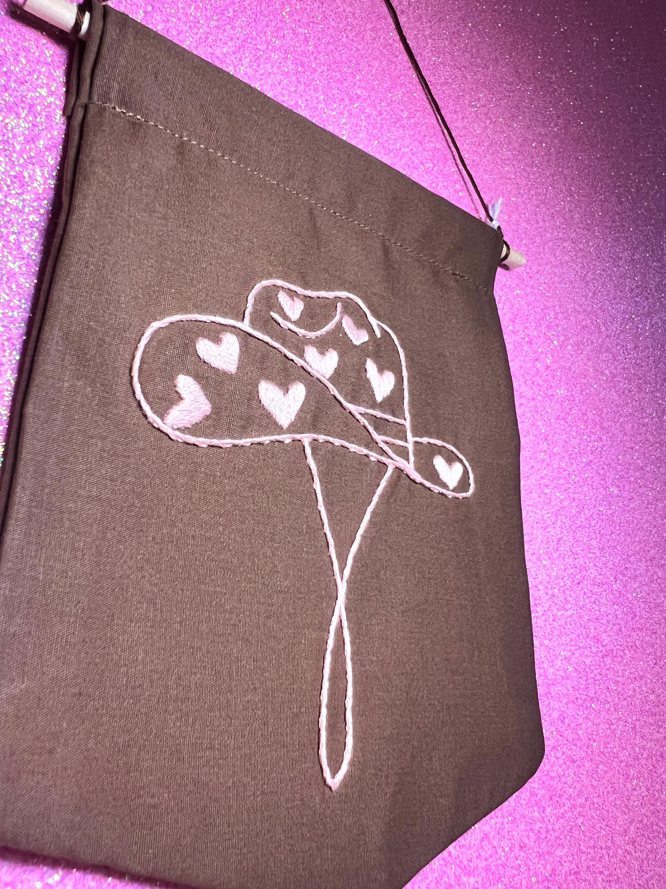 Brown and Pink Heart Cowboy Hat Finished Embroidered Wall Hanging