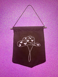 Brown and Pink Heart Cowboy Hat Finished Embroidered Wall Hanging