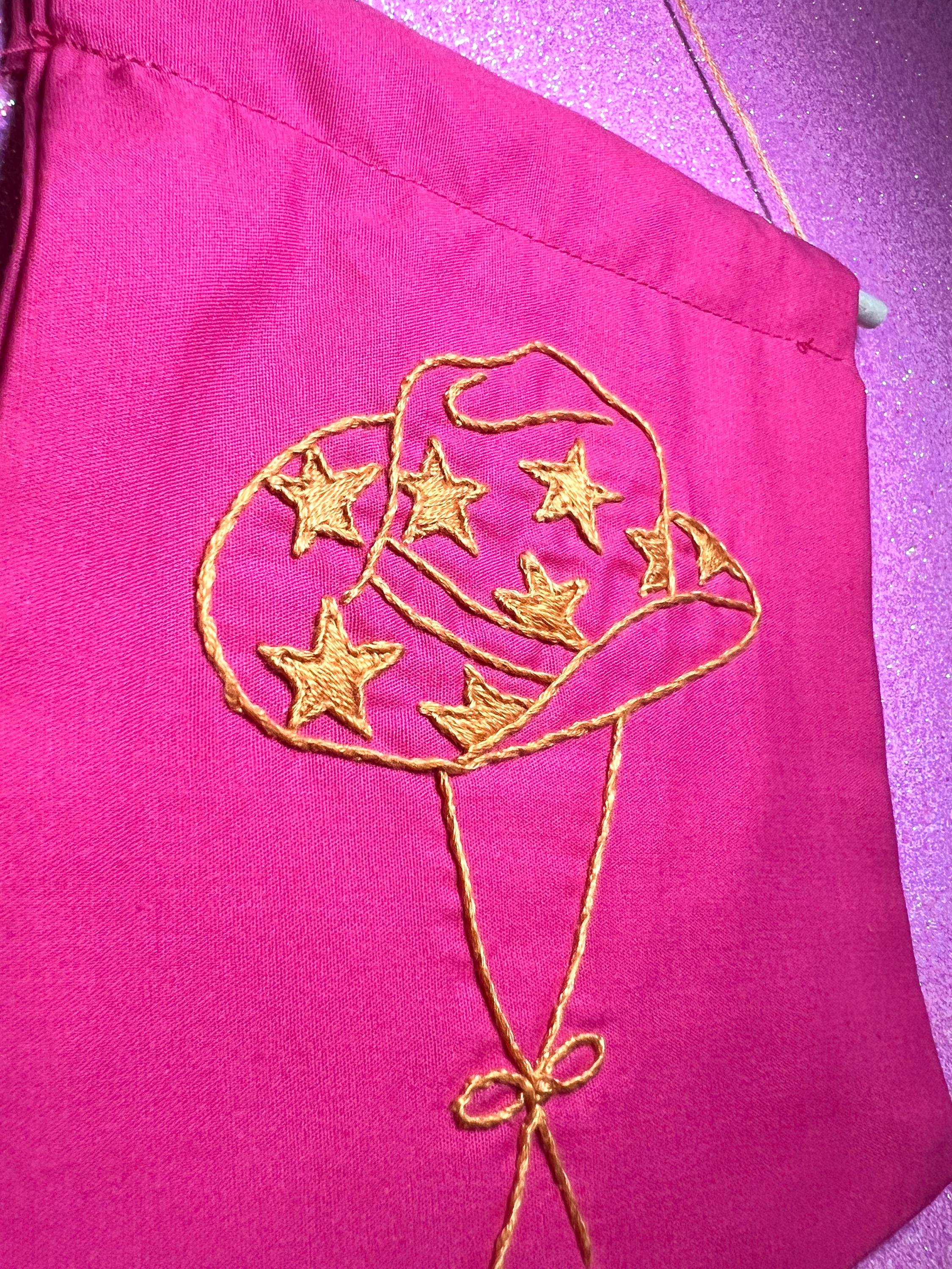 Neon Pink and Orange Star Cowboy Hat Finished Embroidered Wall Hanging
